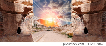 Mountains of Petra, Jordan, Middle East. Petra has been a UNESCO World Heritage Site since 1985 112902862