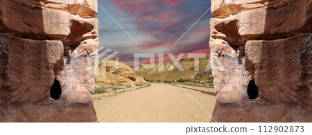 Mountains of Petra, Jordan, Middle East. Petra has been a UNESCO World Heritage Site since 1985 112902873