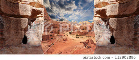 Mountains of Petra, Jordan, Middle East. Petra has been a UNESCO World Heritage Site since 1985 112902896