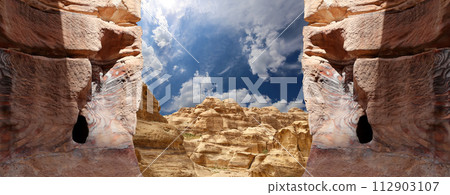 Mountains of Petra, Jordan, Middle East. Petra has been a UNESCO World Heritage Site since 1985 112903107