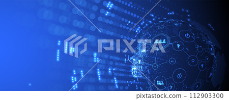 Abstract Artificial intelligence. Cloud computing. Machine learning. Technology web background. Virtual concept futuristic background 112903300