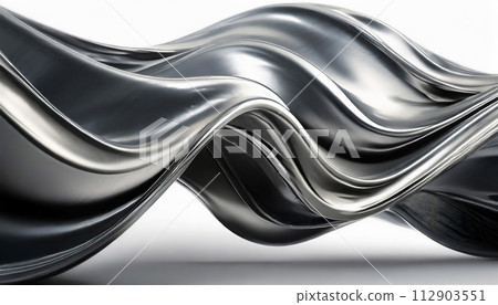 Abstract fluid metal bent form. Metallic shiny curved wave in motion. Design element steel texture effect. Abstract fluid metal bent form. Metallic shiny curved wave in motion. Design element steel texture effect. 112903551