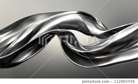 Abstract fluid metal bent form. Metallic shiny curved wave in motion. Design element steel texture effect. 112903556