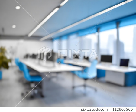 Blurred empty open space room. Abstract light bokeh at office interior background for design. 112903560