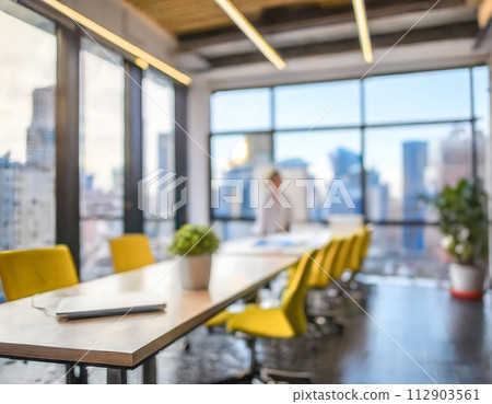 Blurred empty open space room. Abstract light bokeh at office interior background for design. 112903561