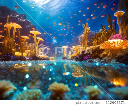 Undersea world. Landscape underwater in the sea or ocean. Marine nature background. 112903671
