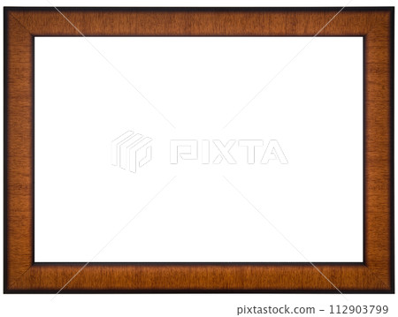 Antique Gold Brown Classic Old Vintage Wooden Rectangle mockup canvas frame isolated on white. Blank and diverse subject molding baguette. Design element. use for paint, mirror or photo 112903799
