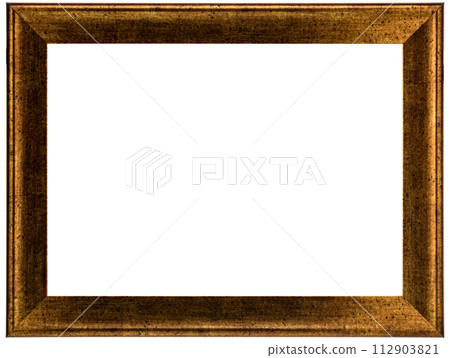 Antique Gold Brown Classic Old Vintage Wooden Rectangle mockup canvas frame isolated on white. Blank and diverse subject molding baguette. Design element. use for paint, mirror or photo 112903821