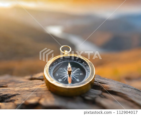 Compass on Wooden Surface. Generative AI 112904017