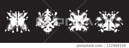 Psychology test ink blot, vector abstract symmetric splash set, emotion psychologist experiment. Psychology test ink blot, vector abstract symmetric splash set, emotion psychologist experiment. 112904316