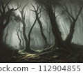 Gloomy foggy forest 112904855