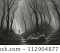 Gloomy foggy forest 112904877