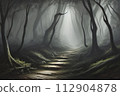 Gloomy foggy forest 112904878