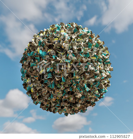 Crushed old metal cans forming sphere Crushed old metal cans forming sphere 112905827
