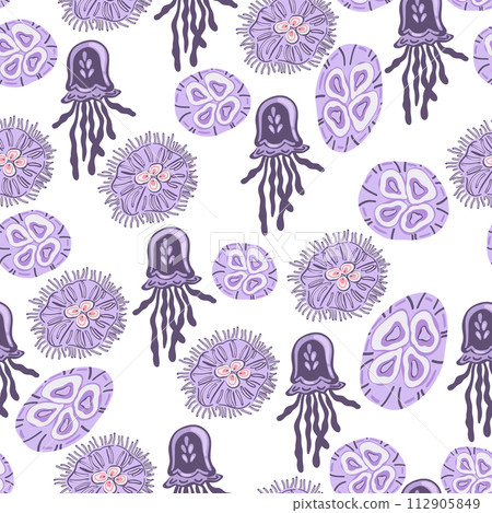 Purple flat design jellyfish seamless pattern 112905849