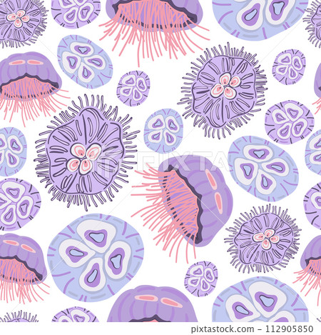 Ocean jellyfish flat design seamless pattern Ocean jellyfish flat design seamless pattern 112905850