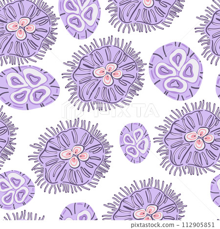 Purple flat design seamless pattern ocean animals jellyfish 112905851