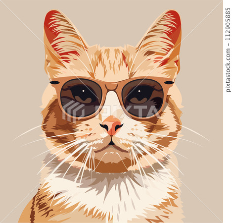 Vector portrait of a cat with sunglasses on a beige background Vector portrait of a cat with sunglasses on a beige background 112905885