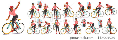 Sportswoman Cyclist Engages In Rigorous Training, Focusing On Endurance, Strength And Speed. Participate In Races Sportswoman Cyclist Engages In Rigorous Training, Focusing On Endurance, Strength And Speed. Participate In Races 112905989