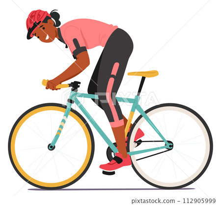 Dedicated Sportswoman Cyclist, Skillfully Maneuvers her Bike, Pedaling With Precision And Determination, Vector 112905999
