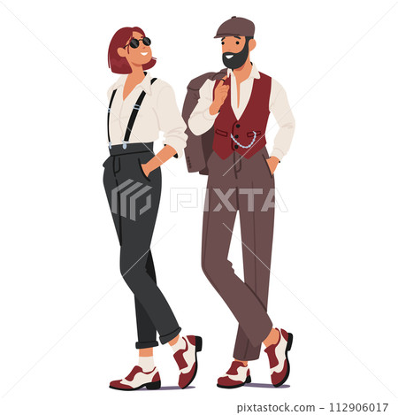 Dandy Subculture Couple Embody Elegance And Flamboyance. Their Fashion Features Tailored Suits, Extravagant Accessories 112906017