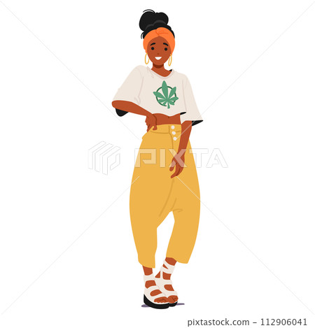 Reggae Rastaman Woman Subculture Embraces Reggae Music, Rastafarian Beliefs, And Natural Living, Vector Illustration 112906041