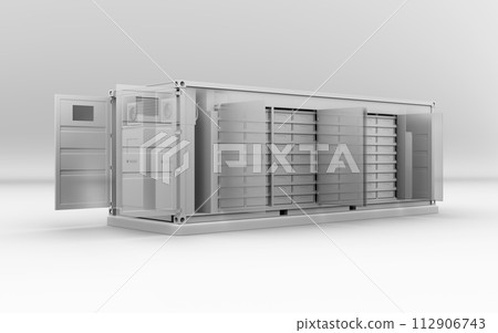 貨櫃式儲能係統的黏土渲染圖。 貨櫃式儲能係統的黏土渲染圖。 112906743