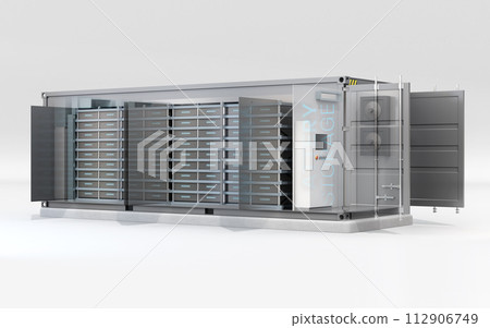 An illustration explaining the structure of a container-type energy storage system. Energy storage system concept An illustration explaining the structure of a container-type energy storage system. Energy storage system concept 112906749