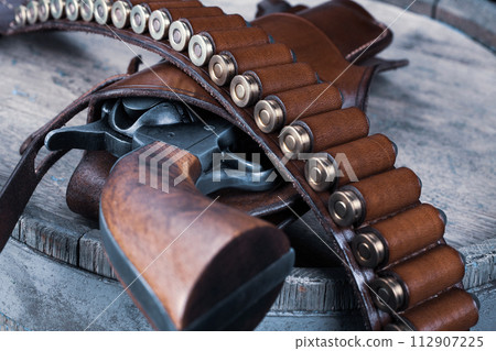 Old west gun with belt, holster and ammunition Old west gun with belt, holster and ammunition 112907225
