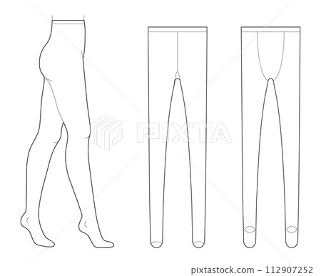 Set of Tights Pantyhose on legs, normal waist, high rise, full length. Fashion accessory clothing technical illustration 112907252