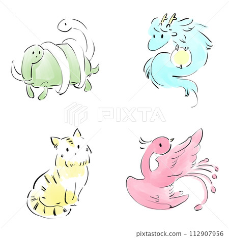 Simple hand-painted four gods 112907956