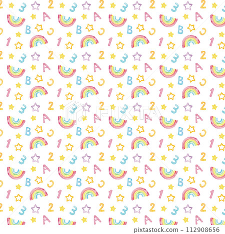 Hand-painted watercolor illustration material rainbow and text textile Hand-painted watercolor illustration material rainbow and text textile 112908656