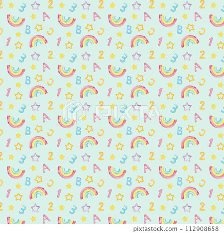 Hand-painted watercolor illustration material Rainbow and text textile Green background Hand-painted watercolor illustration material Rainbow and text textile Green background 112908658