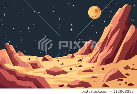 Flat Design of Beautiful Landscape in Planet Surface with Rock Stone in Outer Space Flat Design of Beautiful Landscape in Planet Surface with Rock Stone in Outer Space 112908892