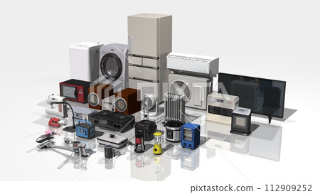 Home appliances, electrical appliances, electrical appliances, many, multiple, diagonal angle (3DCG image) wide size Home appliances, electrical appliances, electrical appliances, many, multiple, diagonal angle (3DCG image) wide size 112909252