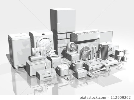 Home appliances, electrical appliances, electrical appliances, many, multiple, monochrome, black and white, diagonal angle (3DCG image) Home appliances, electrical appliances, electrical appliances, many, multiple, monochrome, black and white, diagonal angle (3DCG image) 112909262
