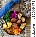 Fried chicken bento boxed in soy sauce and koji 112909476