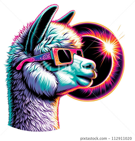 alpaca wear glasses and watch Solar Eclipse cartoon clipart. AI generate alpaca wear glasses and watch Solar Eclipse cartoon clipart. AI generate 112911020