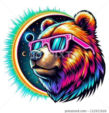 Bear wear glasses and watch Solar Eclipse cartoon clipart. AI generate Bear wear glasses and watch Solar Eclipse cartoon clipart. AI generate 112911026