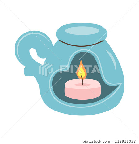 Aroma lamp with candle for SPA and aromatherapy. Cartoon flat vector illustration. Aroma lamp with candle for SPA and aromatherapy. Cartoon flat vector illustration. 112911038