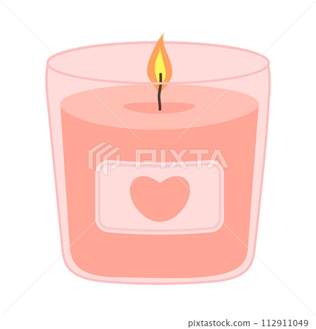 Aroma candle in a glass with a heart. Cartoon flat vector illustration. 112911049