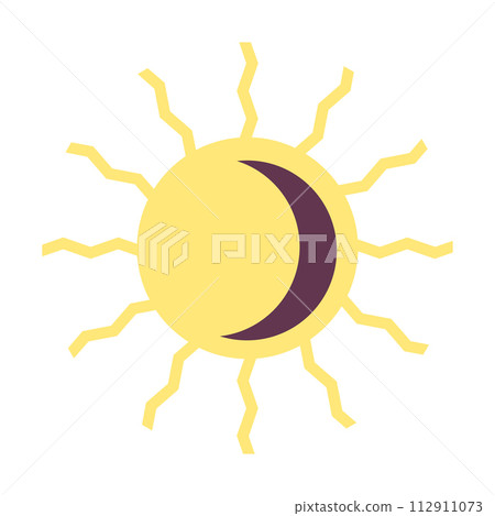 Magic sun with crescent. Esoteric mystic symbol. Cartoon flat vector illustration. Magic sun with crescent. Esoteric mystic symbol. Cartoon flat vector illustration. 112911073