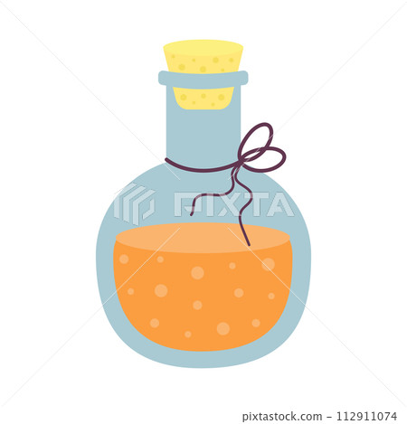 Magic potion in a bottle with cork. Esoteric mystic symbol. Cartoon flat vector illustration. 112911074