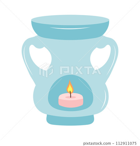 Aroma lamp with candle for SPA and aromatherapy. Cartoon flat vector illustration. 112911075