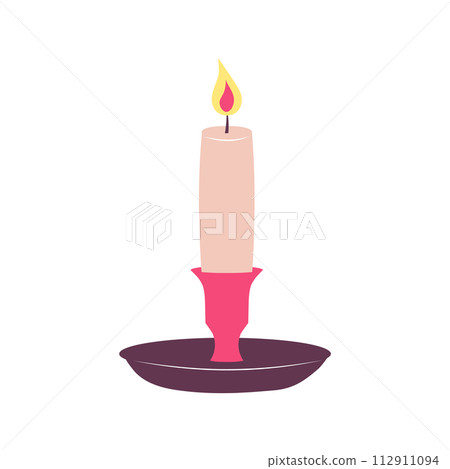 Romantic candle in candlestick. Calm and cozy atmosphere concept. Cartoon flat vector illustration. Romantic candle in candlestick. Calm and cozy atmosphere concept. Cartoon flat vector illustration. 112911094