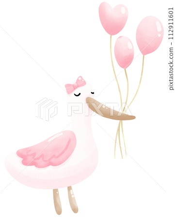 Stork with balloons 112911601