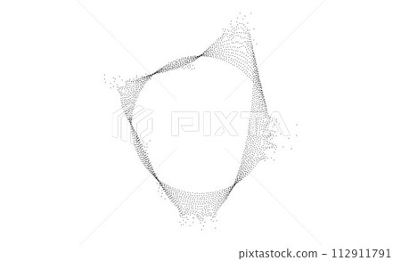 Dotted wavy lines with dissolve effect. Stipple disintegrating curved circle or ring. Black halftone textured sphere with noise grain. Round grunge particles or speckles. Dispersing dot work. Vector 112911791
