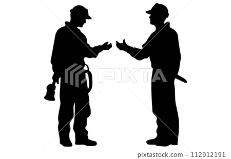 Fireman and plumber silhouette, plumber wearing uniforms silhouette bundle 112912191