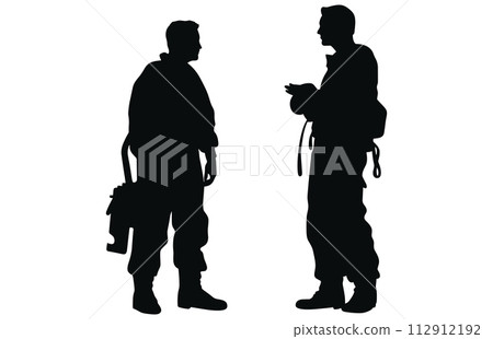 Fireman and plumber silhouette, plumber wearing uniforms silhouette bundle 112912192