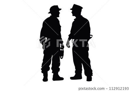Fireman and plumber silhouette, plumber wearing uniforms silhouette bundle 112912193